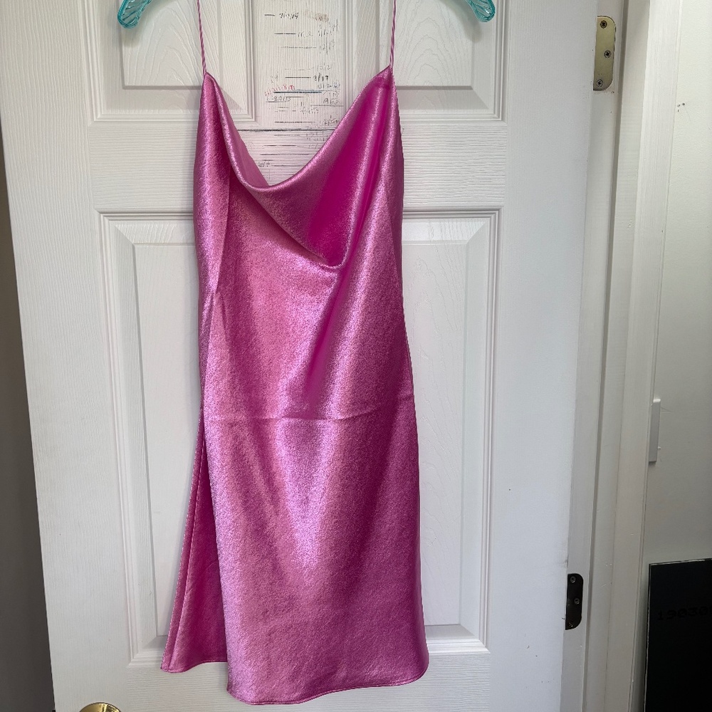 New Double Zero Satin spaghetti strap dress size medium hot pink